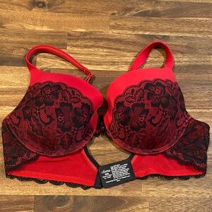Soma Red Push-Up Bra with Black Lace Overlay